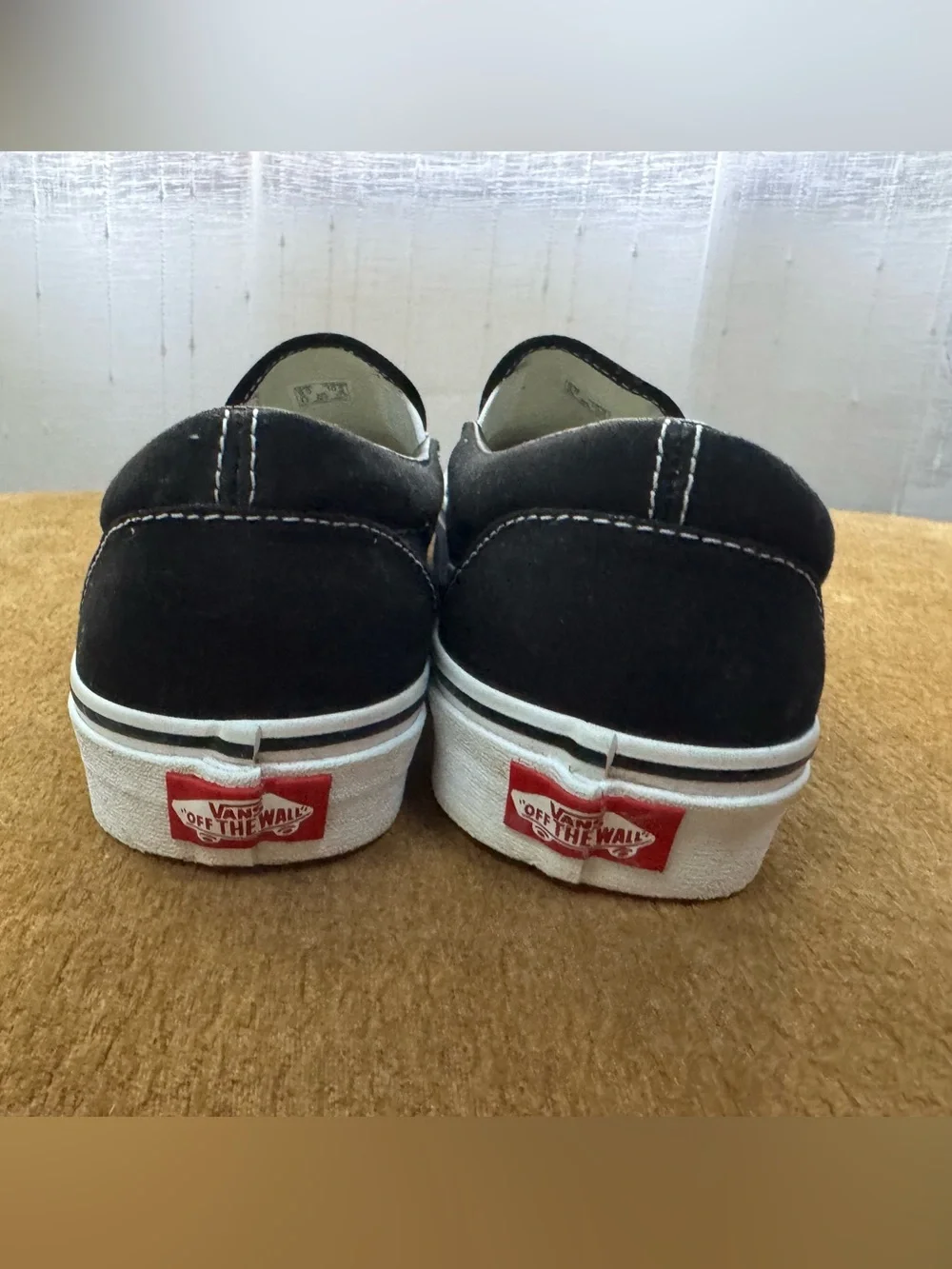Vans Black Canvas Slip-On Loafers with White Sole
